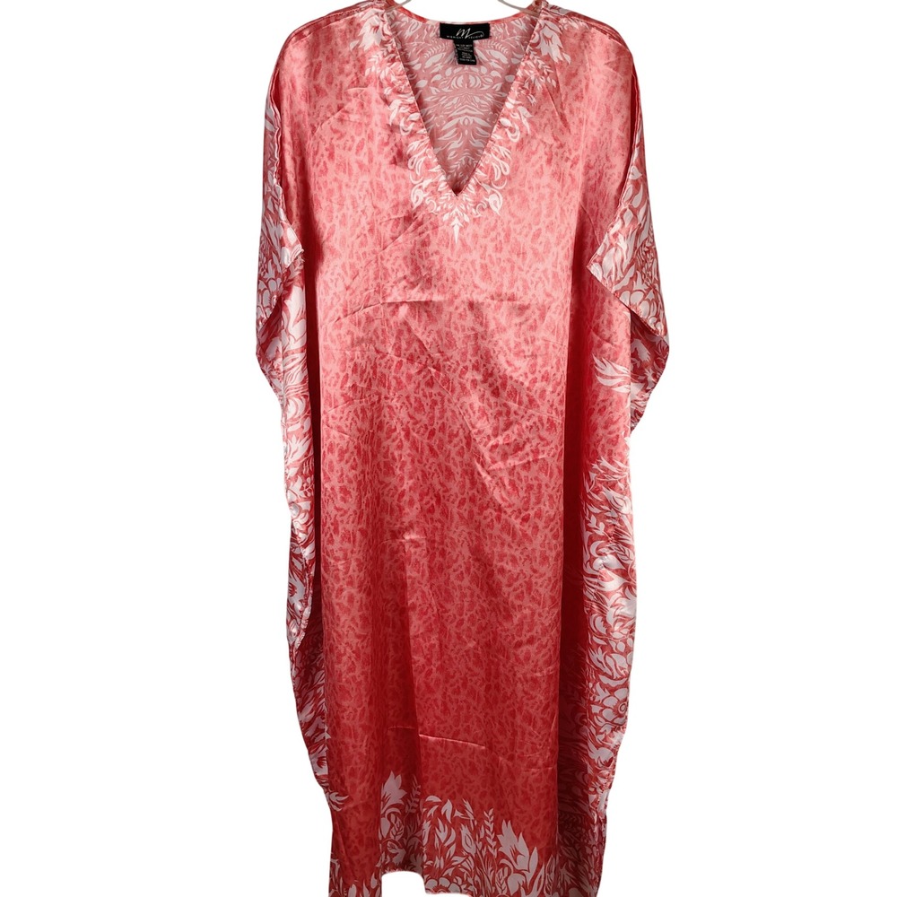 Midnight Velvet Womens OS Kaftan Red White Ombre Animal Floral Satin Boho Resort